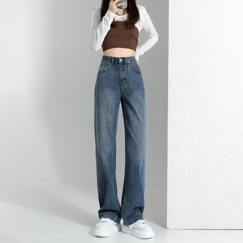 2025 Spring Trend High-Waisted Women's White Jeans with a Sense of Elegance Loose Slimming Tall Heels Straight Leg Wide Leg Floor-Length Pants
