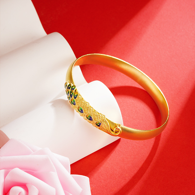 Brazalete de cobre de esmalte de pavo real chino, brazalete de esmalte de oro antiguo de Vietnam, joyería al por mayor