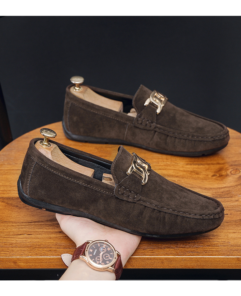 New frosted suede lazy man slip-on small leather shoes loafer driving shoes man_voghion.com