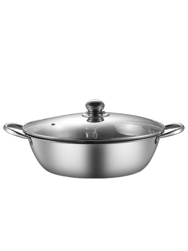 Thickened stainless steel couple hot pot large capacity induction cooker pot base with double ears and lid for home and commercial use hot pot basin for distribution
