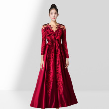 欧美礼服高端轻奢小众刺绣网纱长袖红色敬酒服轻婚纱气质连衣裙