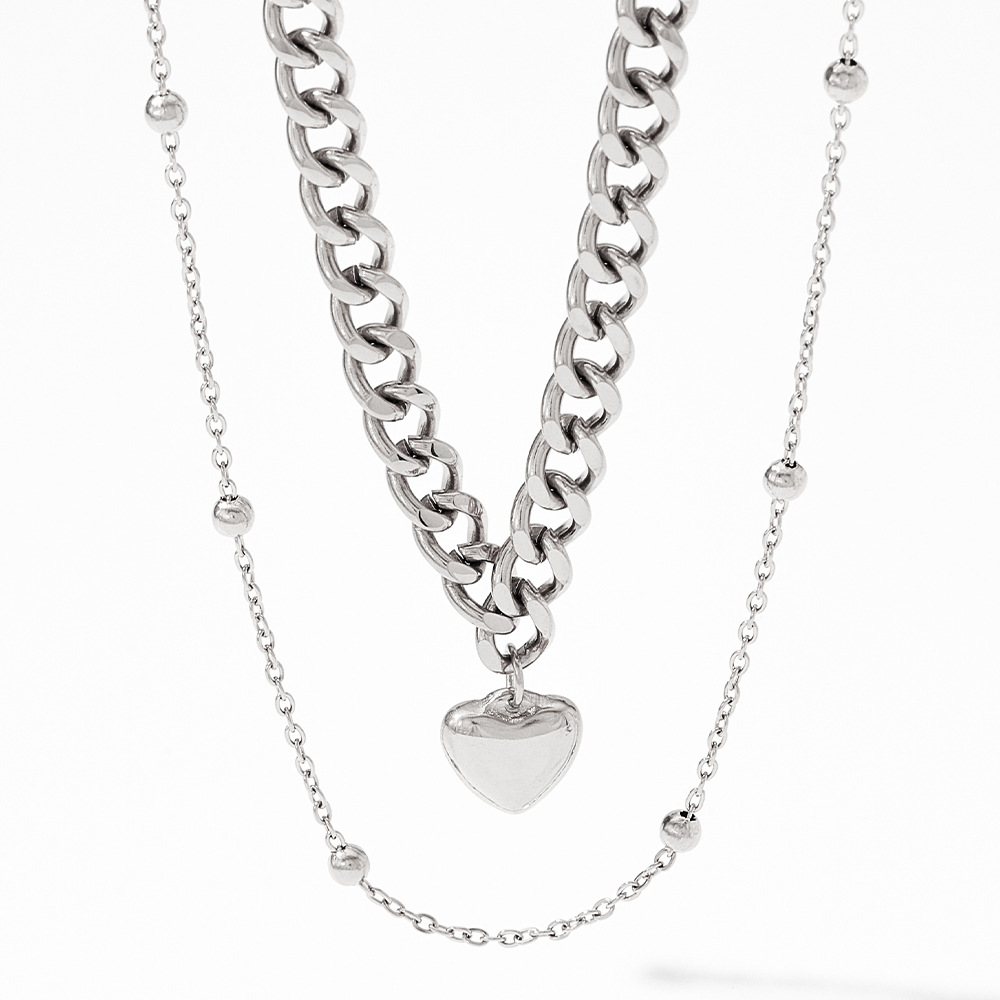 Simple Style Heart Shape Stainless Steel Titanium Steel Plating Layered Necklaces Colorza_colorza_3