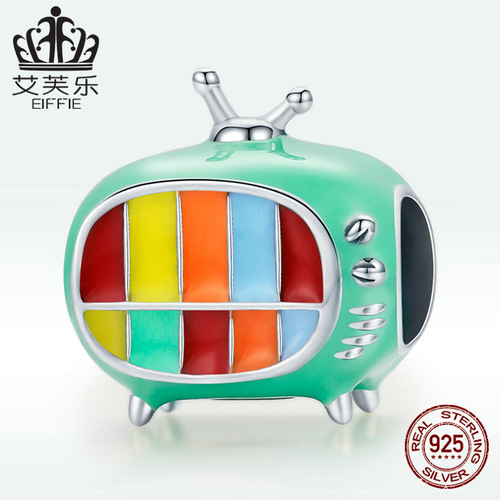 Evelo Mini TV Colorful Oil Drip Beads Bracelet Pure Silver S925 Pearl Beads Accessory SCC1861