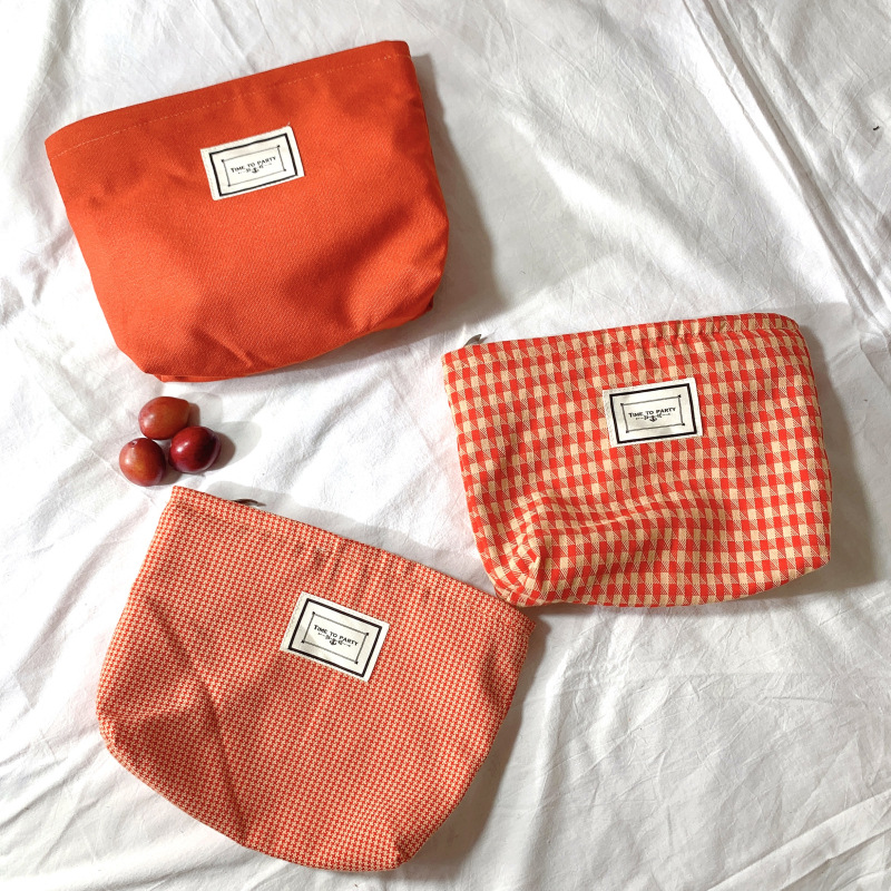 Cosmetic Wash bag Storage bag clutch bag Cloth bag Cosmetic Mobile phone bag Plaid Bag Orange Plaid