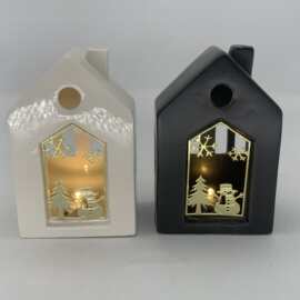 欧式陶瓷房子LED灯工艺品 轻奢圣诞节圣诞树装饰小夜灯家居摆件外