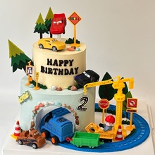 網紅卡通電動藍色軌道小火車蛋糕裝飾擺件兒童周歲生日派對車子