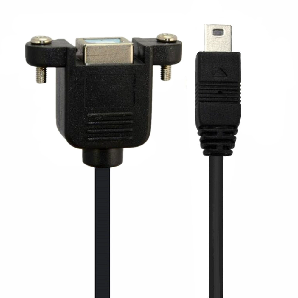 Кабель с разъёмом USB mini 5pin на USB B (гнездо) с ушками для крепления на панель, левый/правый, угол 90°