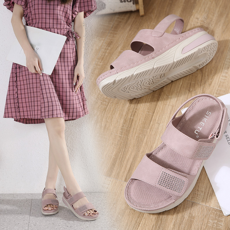 X8275-3 nuevo 2024md ligero sandalias deportes ocasionales rhinestone plataforma velcro costura más tamaño zapatos de las mujeres