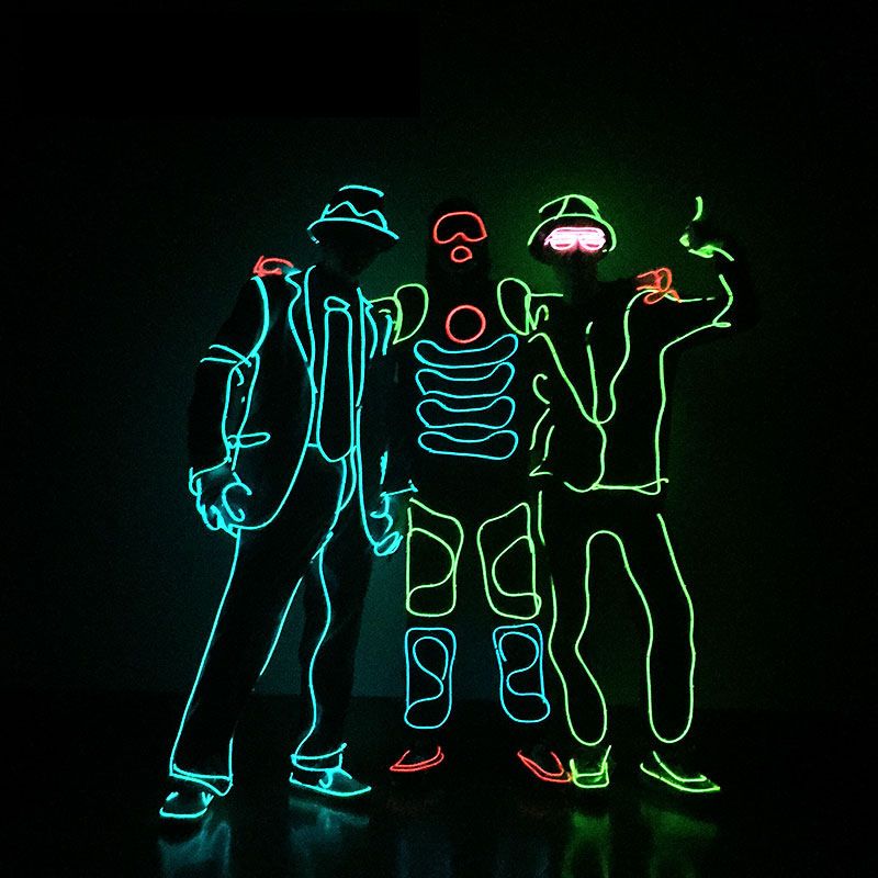 Fluorescente danza ropa luminosa EL luz fría ropa de rendimiento EL etapa ropa luminosa ropa de rendimiento EL material