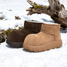 磨砂牛皮卡皮巴拉雪地靴女冬季新款加绒棉鞋保暖百搭潮流休闲女鞋