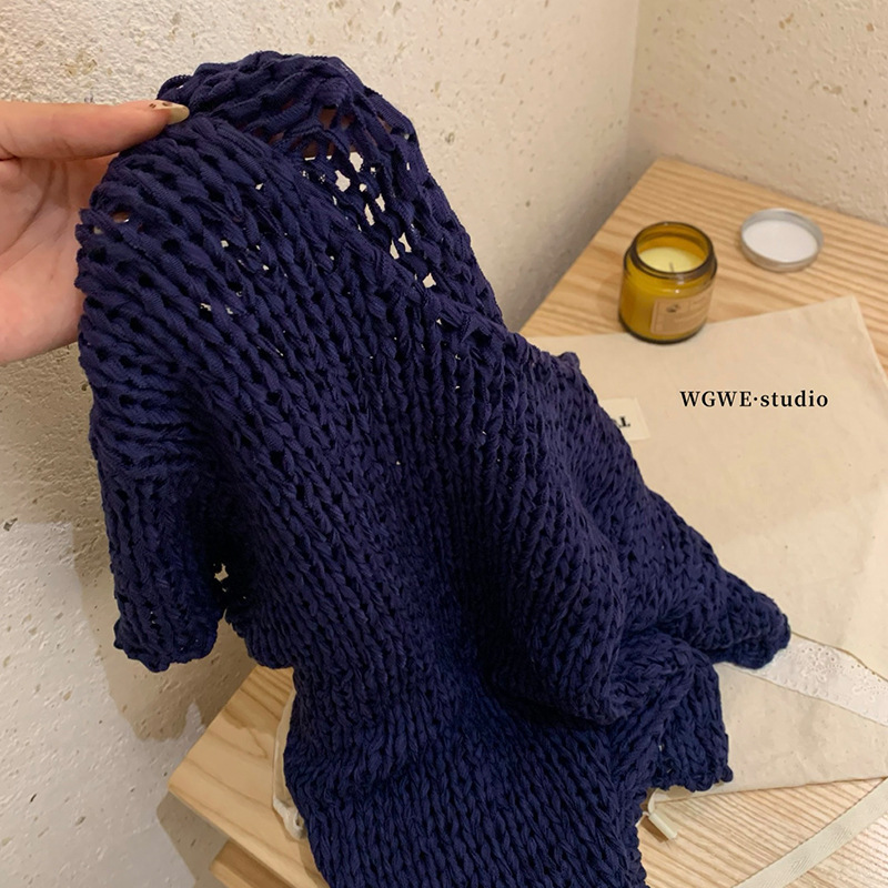 WGWE7387韩系纯色圆领粗针短袖针织衫女宽松显瘦上衣|undefined