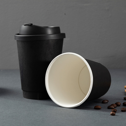 90 caliber disposable double-layer all-black double-layer hollow thickened take-out coffee cup anti-scalding and leak-proof paper cup for hot drinks