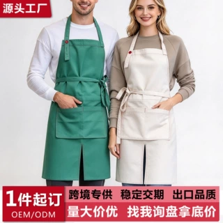 跨境帆布围裙挂脖开叉防污餐饮商用陶艺师手工工作服工厂批发定制