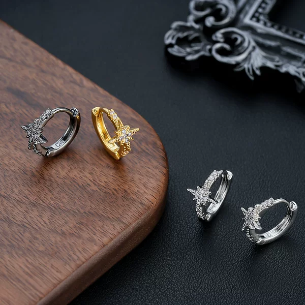 Diamond-Encrusted Eight-Pointed Star Earrings for Women, Accessible Luxury Star Earrings for Boys, Cool Style, Internet Celebrity, Small Earrings, Earrings