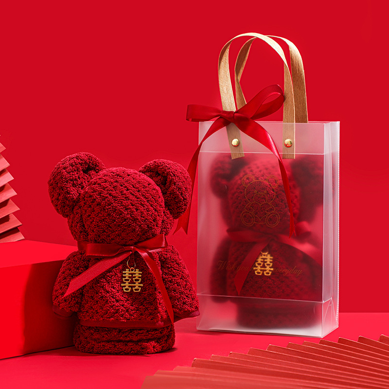 Burgundy Bear Towel Small Gift Wedding Supplies Wedding Box Souvenir Empty Bag Decoration Small Gift Cake
