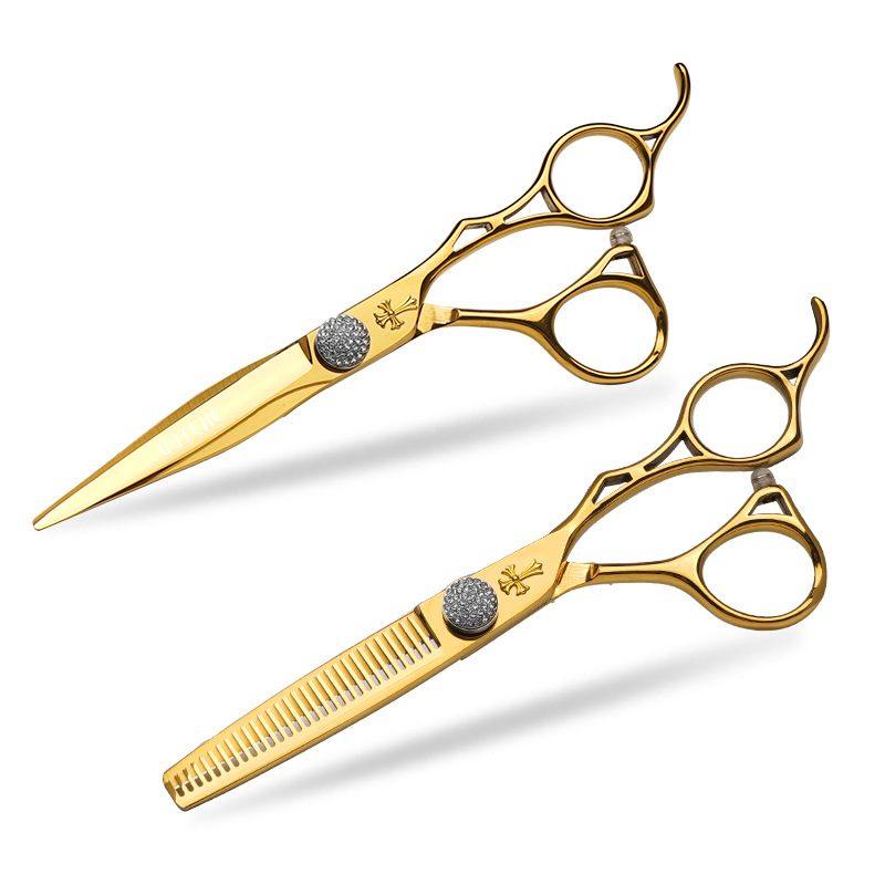 6.0 Pulgada especial para el peluquero oro hueco mango tijeras de corte de pelo tijeras de corte de pelo tijeras de frangeo tijeras de dientes al por mayor