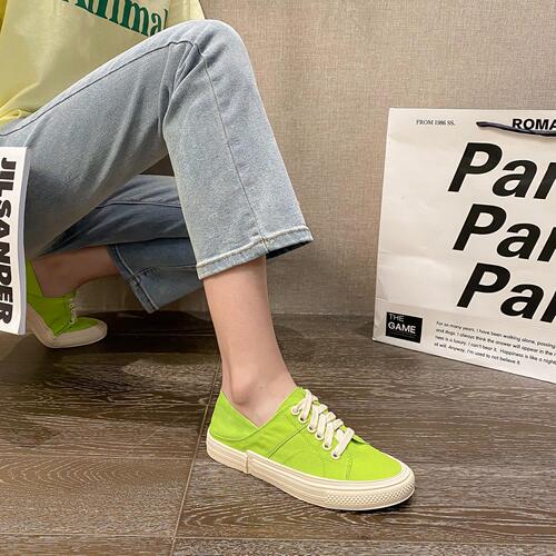 Laid-back two-way canvas shoes for women, breathable 2024 spring new style board shoes with laces, versatile casual shoes, heel candy color