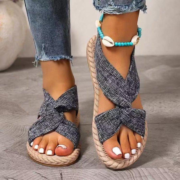 Sandalias Planas Cruzadas de Yute Talla Grande Lino y Caucho Antiolor para Verano image 12
