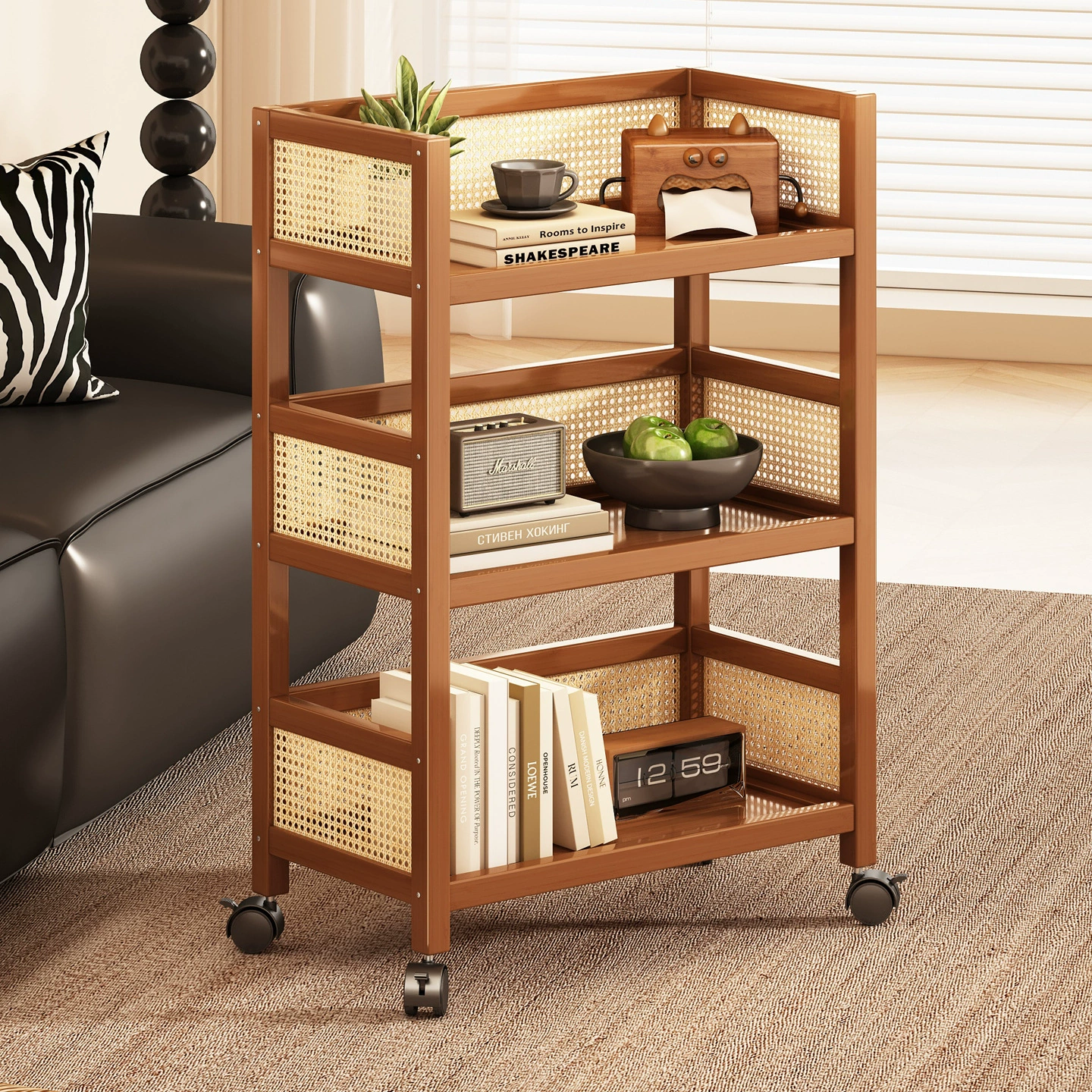 Тележка для хранения, съемная напольная многослойная тележка для закусок, стеллаж для хранения в спальне, многофункциональная полка