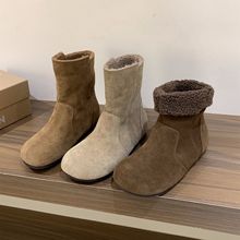 增高秋冬季加绒加厚雪地靴棉鞋女靴子2025新款复古棕色勃肯短靴女
