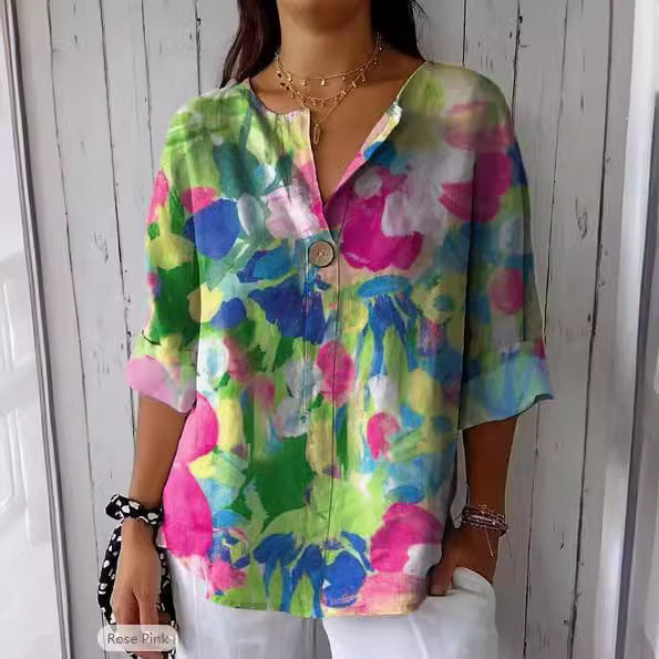 2026 nuevo spot de comercio exterior transfronterizo Europa y Estados Unidos estación independiente de ropa de mujer primavera y otoño botones de explosión de cuello en V camiseta de camiseta casual image 4