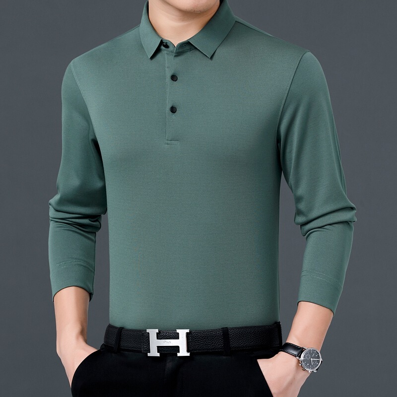 Branded Fashionable Versatile Men's Silk Long-Sleeve T-Shirt 2026 Spring/Autumn High-End Solid Color Men's Polo Shirt Branded Fashionable Versatile Men's Silk Long-Sleeve T-Shirt 2026 Spring/Autumn High-End Solid Color Men's Polo Shirt