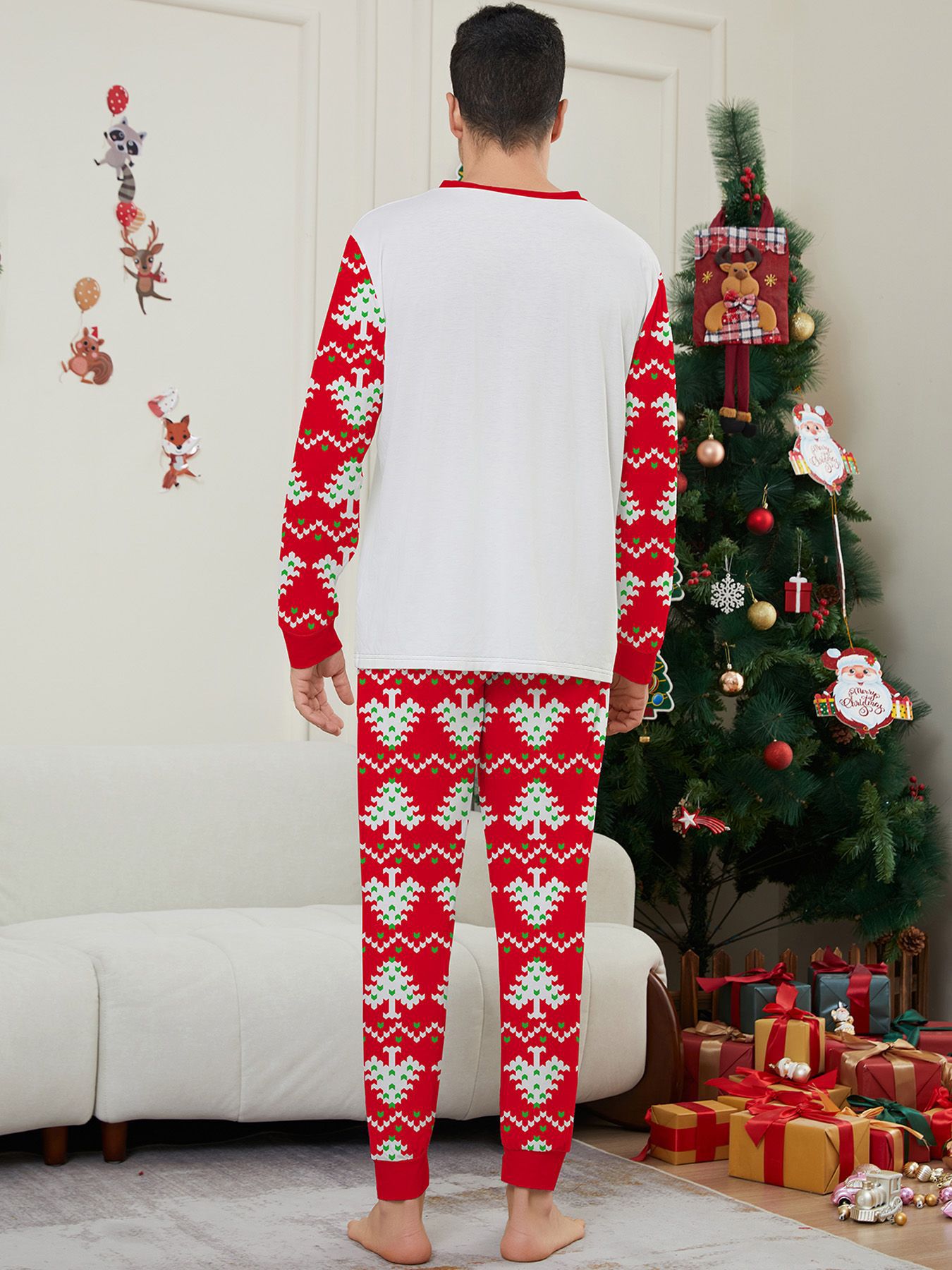 Christmas Fawn letter Christmas tree Family family dress printed homestays pajamas_voghion.com