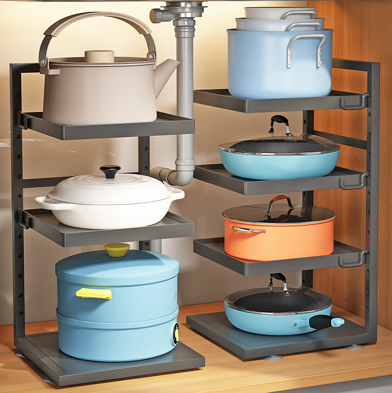 Pot rack kitchen household multi-layer storage rack pot rack under sink cabinet layered rack countertop pot storage rack