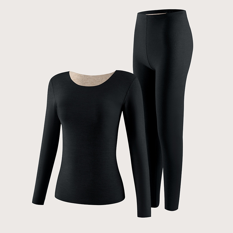 Otoño e invierno Gerong Tops cálidos, pantalones de manga larga cepillados de doble cara, traje cálido de seda de cachemira, ropa de otoño, pantalones largos