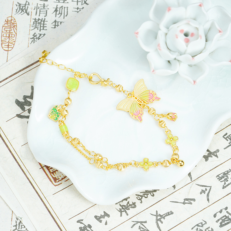 Vietnam oro oro esmalte retro mariposa color pulsera de flores palacio viento no se desvanece joyas fuente al por mayor
