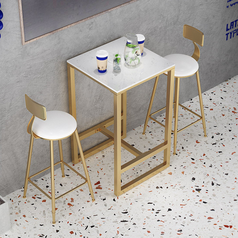 Marble High Bar Table, Bar Small Booth Table, Nordic Light Luxury Golden Balcony Small Bar Table, Square Table, High Table