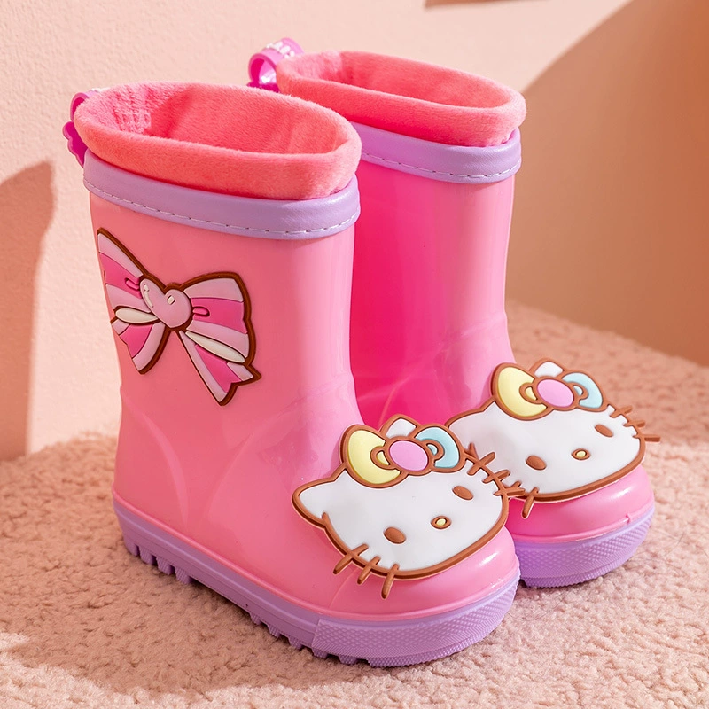 Hello kitty, детские сапоги с героями мультфильмов, плащ для мужчин и женщин, нескользящая флисовая износостойкая обувь, оптовая продажа