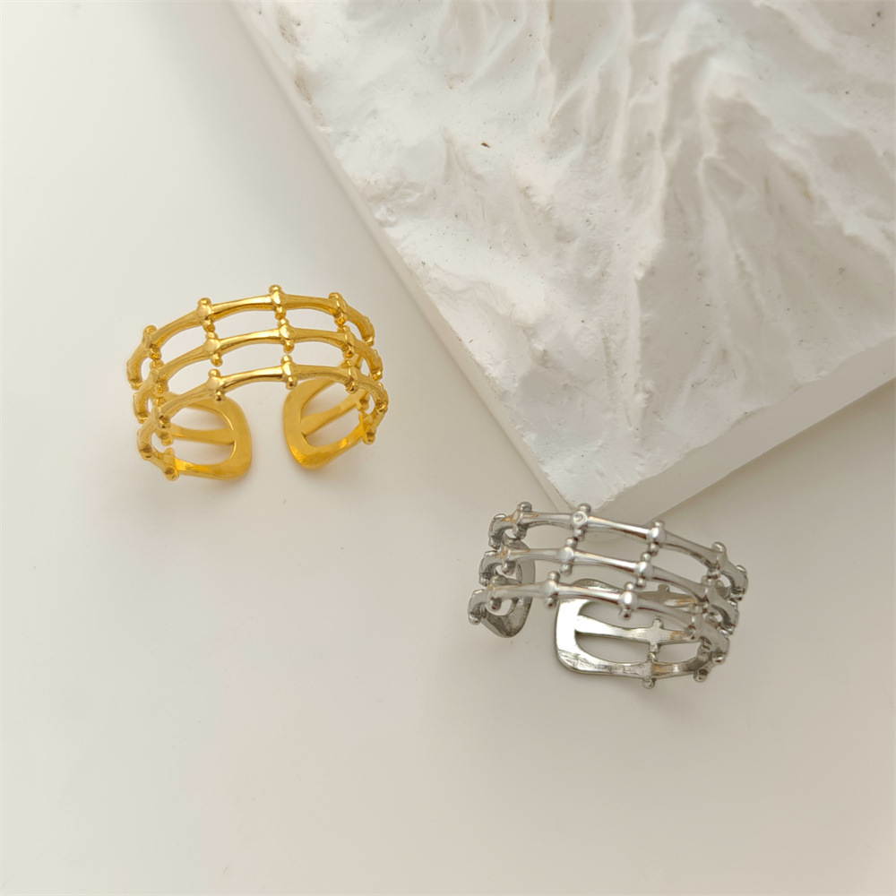 adjustable retro geometric design ring stainless steel