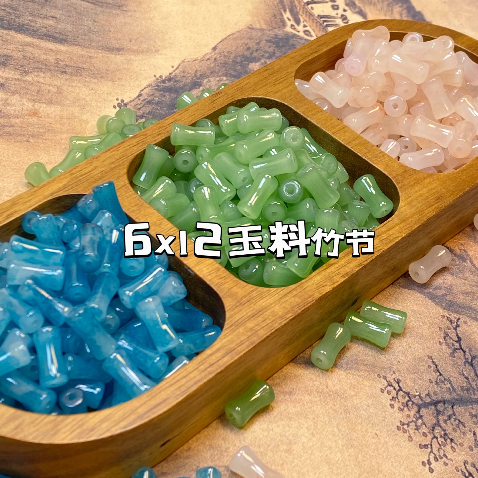 6x12mm jade-like bamboo-sectioned glass with iridescent effect, ancient and retro-style hairpin, head accessory, necklace, handmade DIY