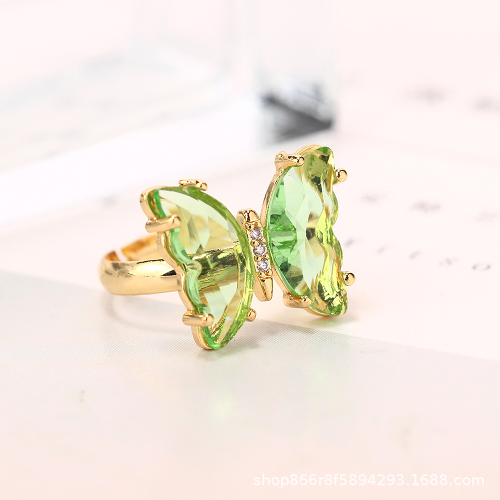 Venta caliente transfronteriza 18K oro real electrochapado circón mariposa anillo ajustable abierto personalidad femenina INS Mori pulsera