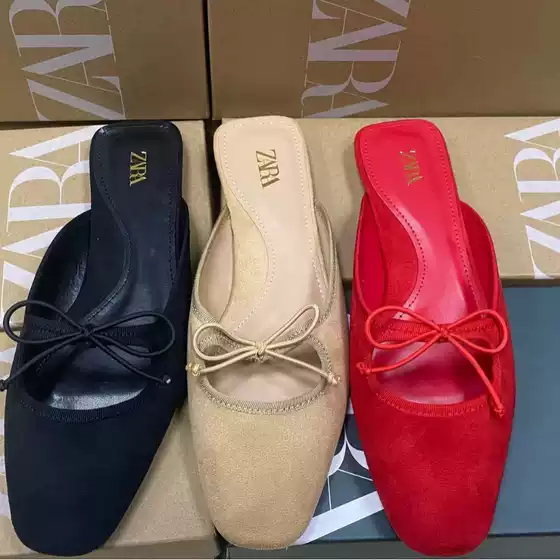 ZA2024 Summer New Slip-On Closed Toe Backless Women's Flat Minimalist Casual Square Toe Sandals