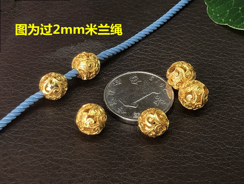 S925 sterling silver gold-plated cloud pattern leaf 8mm round bead woven bracelet necklace spacer bead DIY bracelet ancient gold accessories