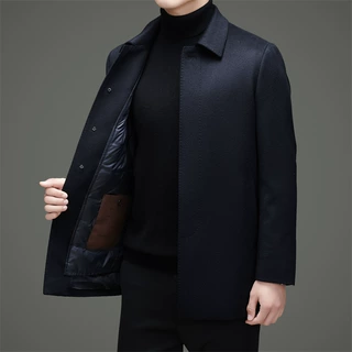高品质100%山羊绒+鹅绒内胆可脱卸新款秋冬男士休闲商务羊毛夹克