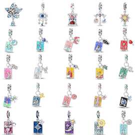 跨境爆款铜镀银塔罗牌星星月亮太阳魅力吊饰珠子DIY饰品手链配件