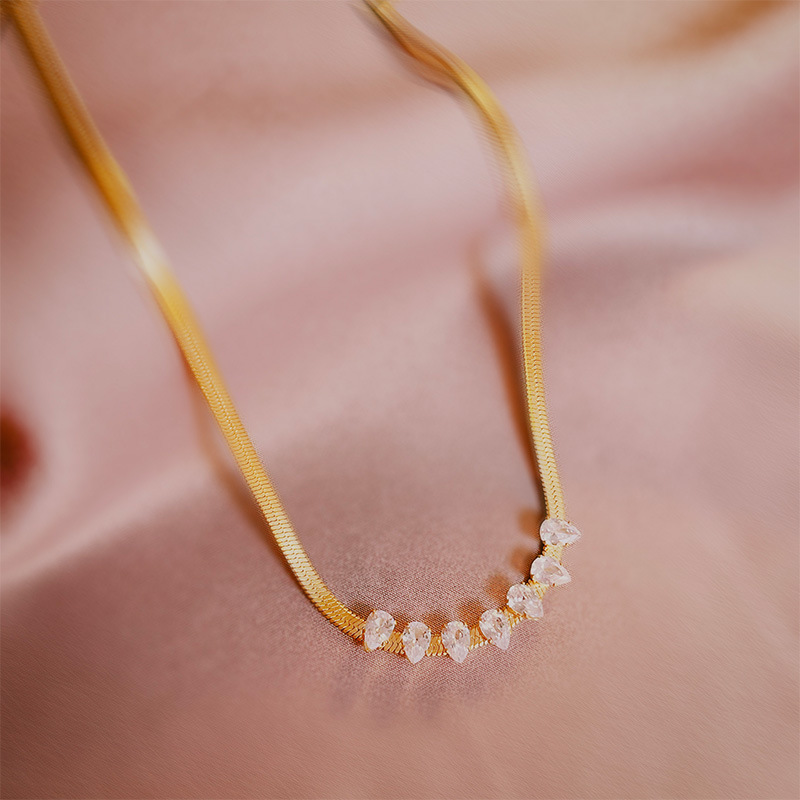 Fashion Water Droplets Titanium Steel Inlay Zircon Necklace Colorza_colorza_10