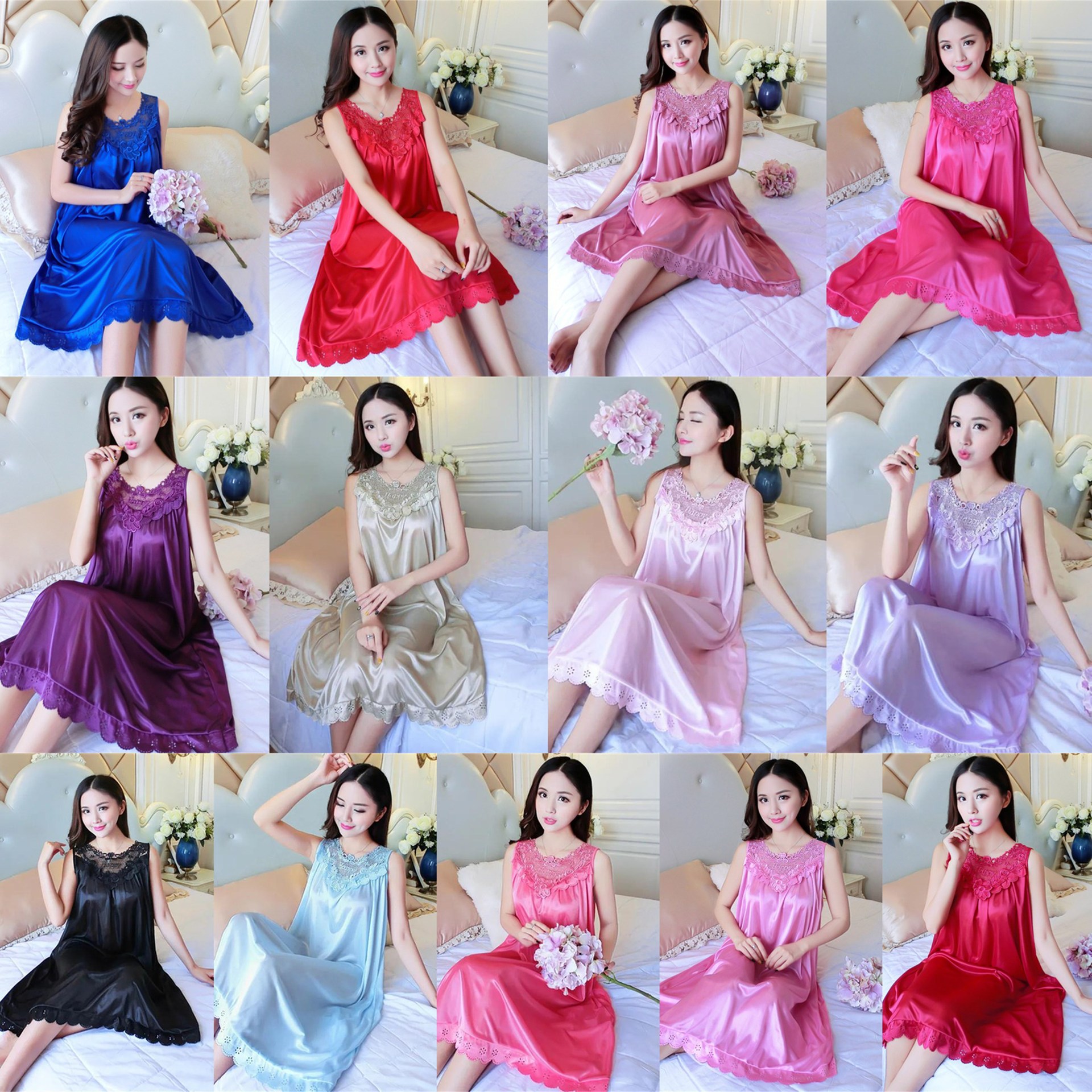 2023 camisón de seda de hielo de verano de las mujeres de encaje sedoso delgado de mediana edad sexy suave cómodo pijamas de las mujeres homewear