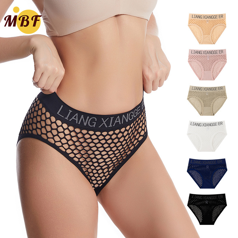 Hollow-out Panties Women's Western-style Mesh Mid-waist Fishnet Mesh Panties High Stretch Large Size Hole Pants Sexy Briefs