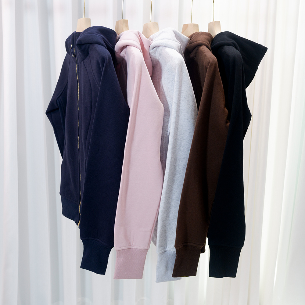 New Yoga Clothing for Autumn and Winter, Gold Zipper, Fleece-Lined, Hooded, Slim-Fit Sweatshirt, Casual Fitness Hot Item for Women