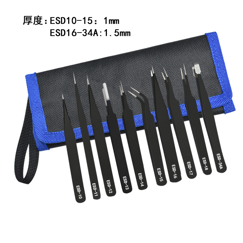 Pinzas de acero inoxidable para manualidades, pinzas puntiagudas para decoración de uñas, pestañas postizas, herramienta antiestática ESD-15 para bisutería.