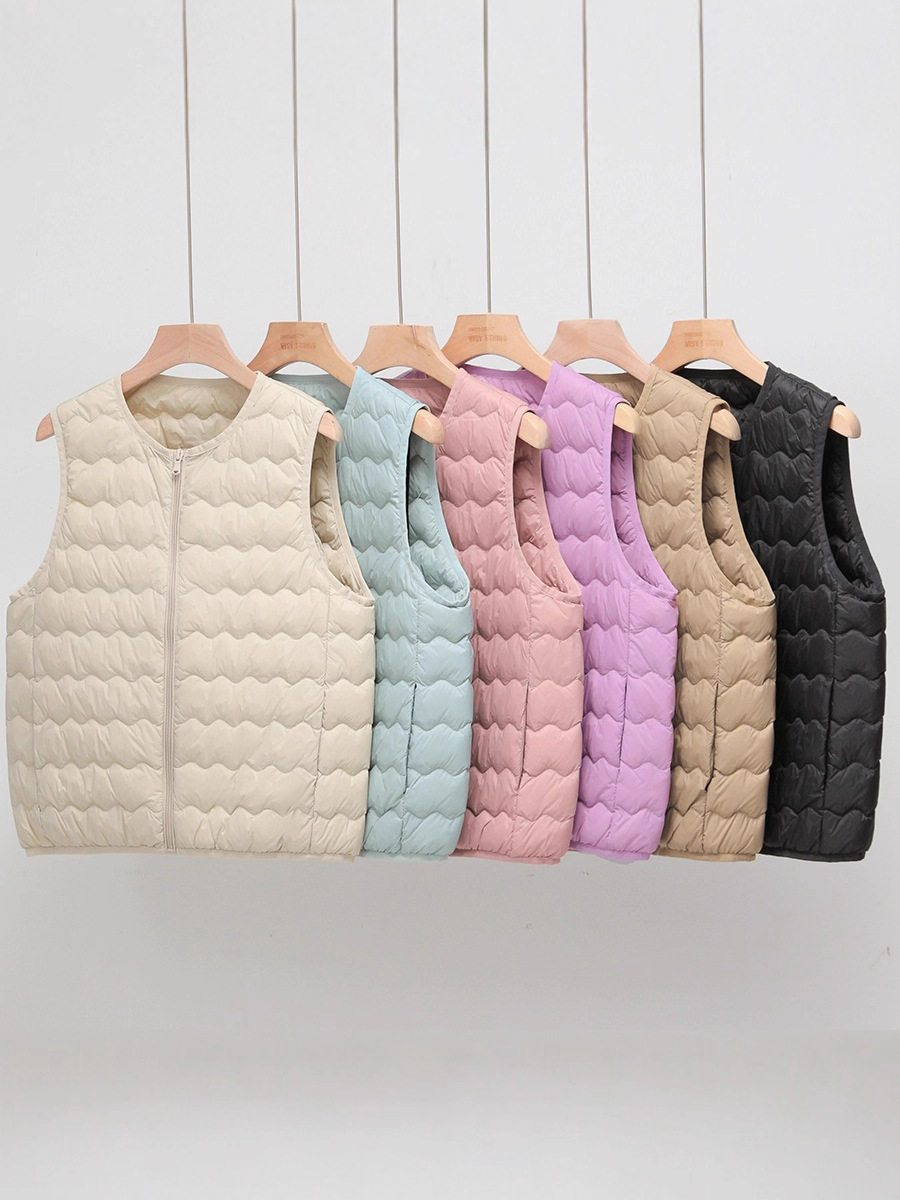 2025 otoño y invierno nuevo ligero de cuello redondo ondulado cordón de invierno portátil 90 chaleco de invierno de chaleco de invierno de moda