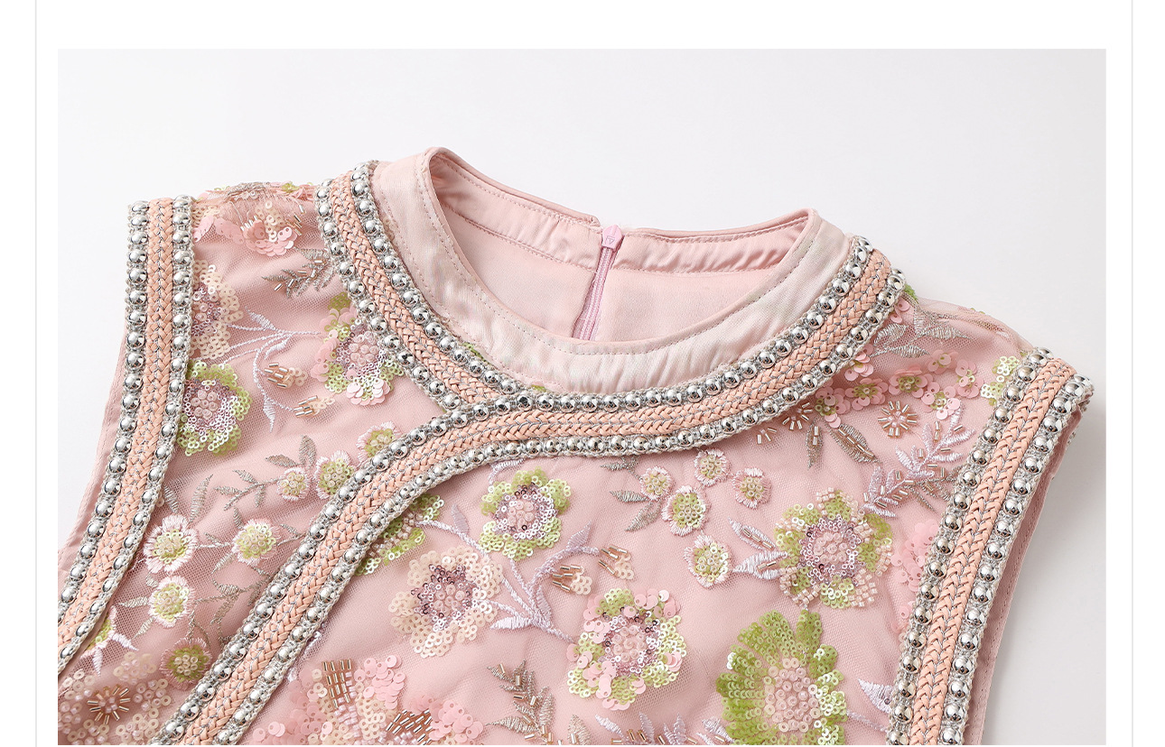 Váy sườn xám maxi thêu sequin phong cách Trung Quốc mới mùa hè N5042 — hồng, Xanh lam sông băng chi tiết 40