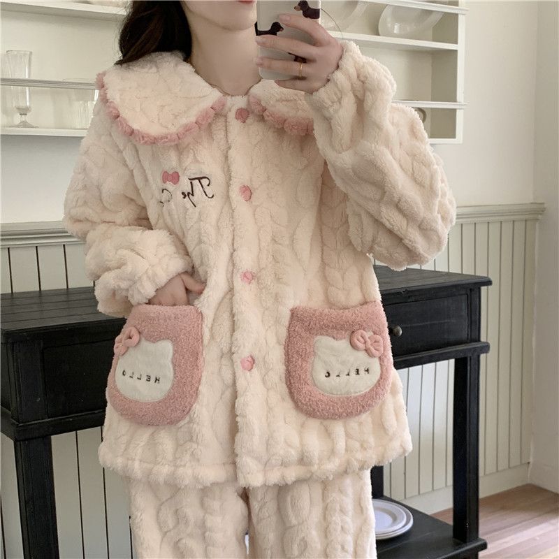 Women's Winter Thickened Warm Coral Fleece Pajama Set 2026 New Cartoon Autumn-Winter Flannel Homewear Women's Winter Thickened Warm Coral Fleece Pajama Set 2026 New Cartoon Autumn-Winter Flannel Homewear