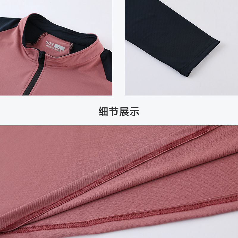Camiseta deportiva de primavera para hombre, de secado rápido, con cuello alto, media cremallera, para entrenamiento físico, para comercio exterior transfronterizo en Amazon