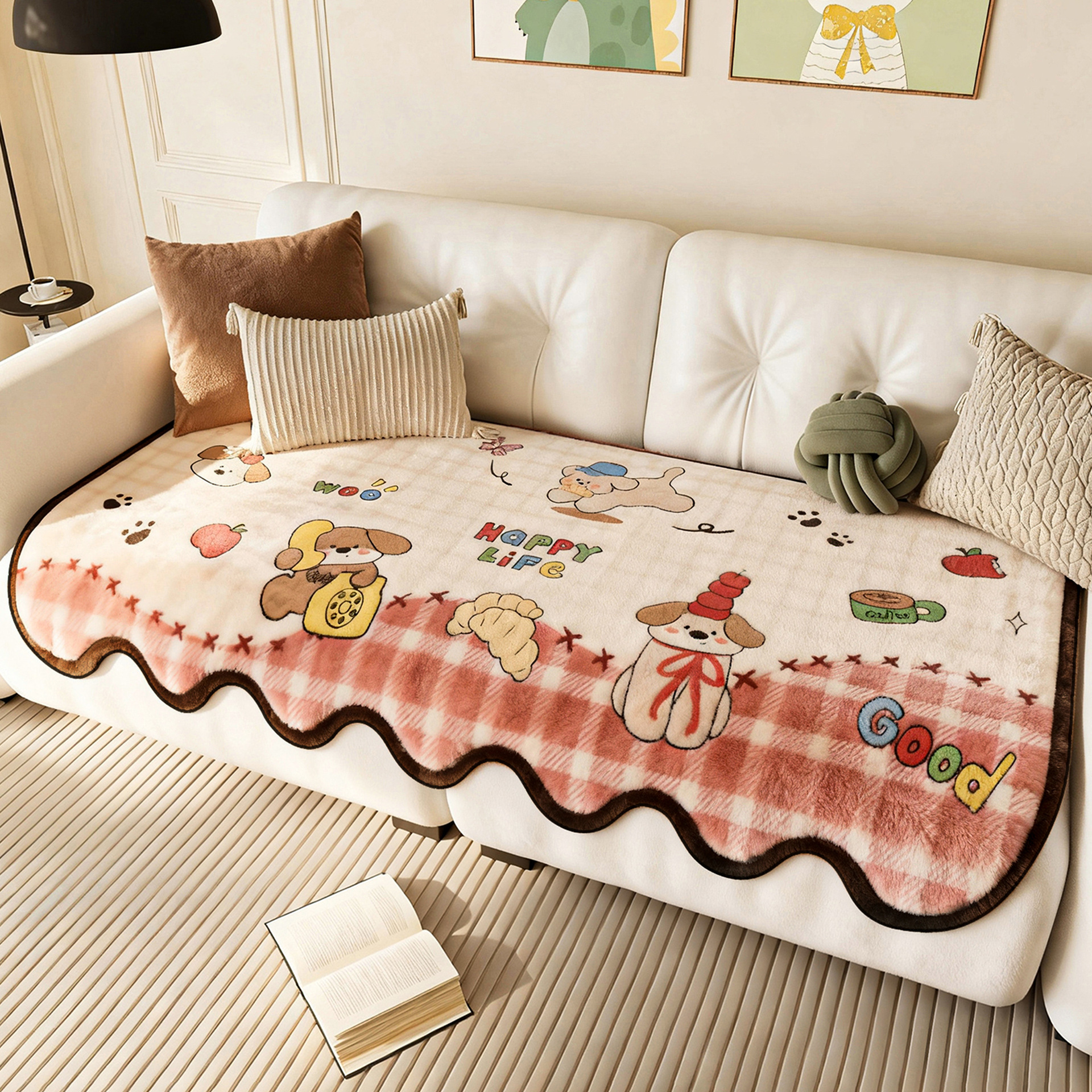 2025 nuevo cojín de sofá grueso peluche cálido sofá cubierta de piel otoño y invierno dibujos animados cojín antideslizante de alta calidad