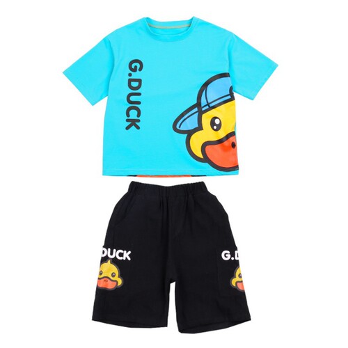 小黄鸭童装男童夏装套装洋气2024新款中大儿童网红卡通两件套韩版